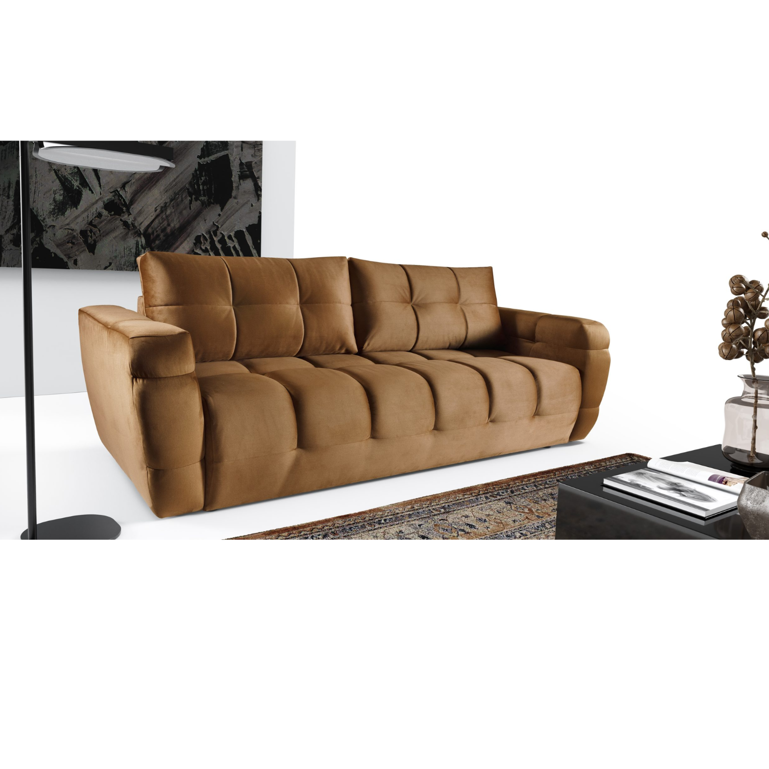 Canapé Convertible 3 Places  avec Coffre de Rangement et Fonction Lit 142x200 cm