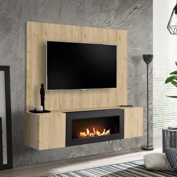 FLY B-K wall unit avec cheminée bioéthanol, hickory Jackson