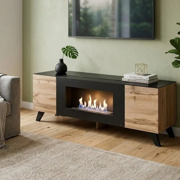 THIN TV unit avec cheminée bioéthanol on legs, chêne Wotan — vue 2
