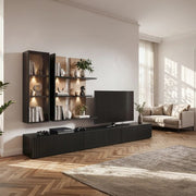 SOUL wall unit 300 cm with lighting, black and Vicking chêne