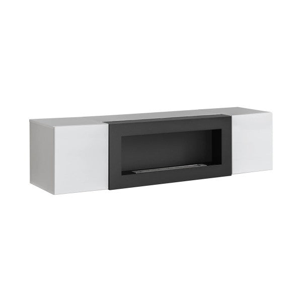 FLY wall hung TV unit avec cheminée bioéthanol, Perla Gray — vue 2