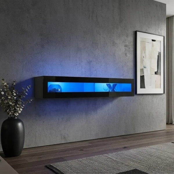 FLY 51 horizontal display cabinet with lighting, noir brillant