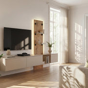 LUZZ wall unit 220 cm with lighting, Szara Glina and Coast Evoke chêne