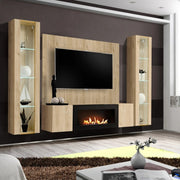 FLY M-P2 wall unit avec cheminée bioéthanol and a panel, hickory Jackson — vue 2