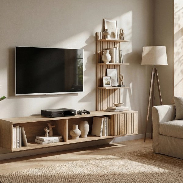 JOY wall unit 180 cm with a striped panel, Cremona chêne