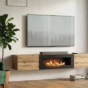 SWITCH wall hung TV unit avec cheminée bioéthanol, chêne Wotan