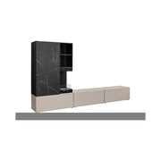 GINA wall unit 270 cm with a corner bio fireplace, black marble and Szara Glina