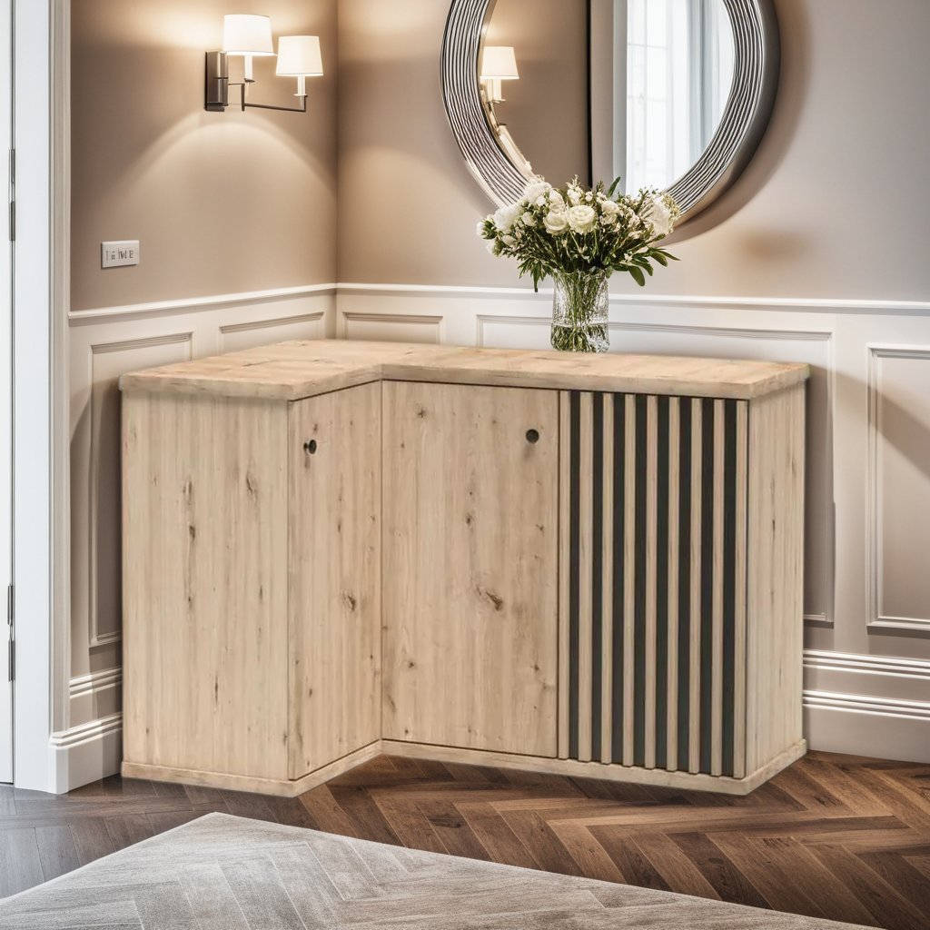 Commode d'angle reversible moderne avec lattes décoratives|Promo exclusive|Decora Home