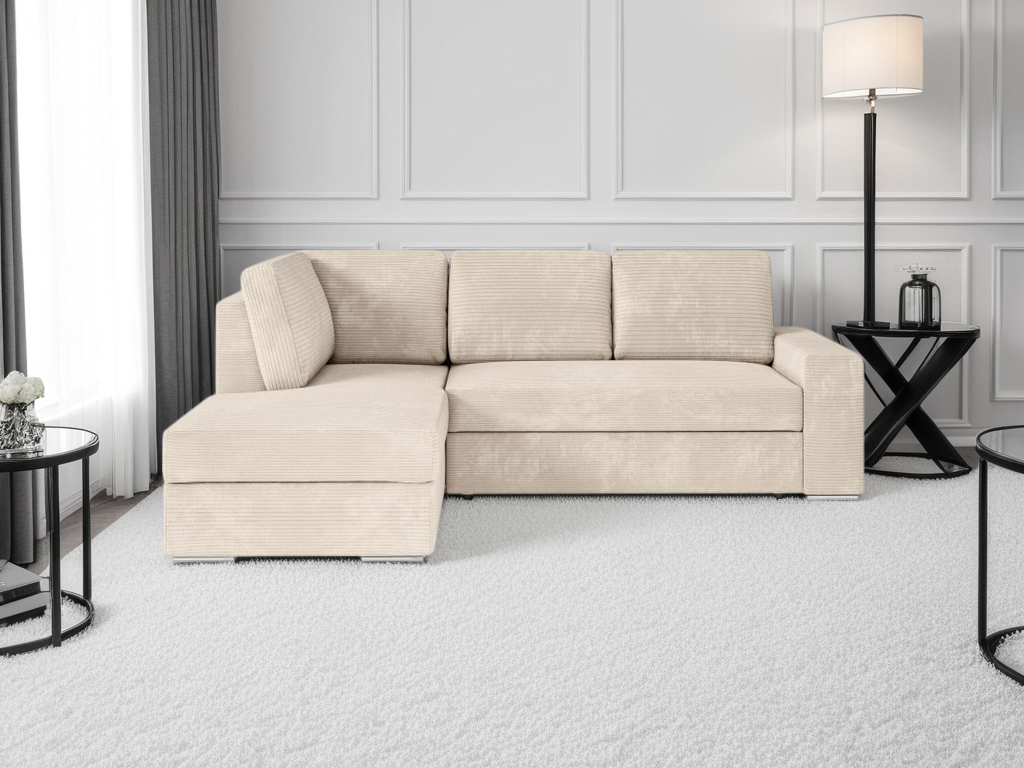 Canapé d'angle fixe convertible avec coffre en velours cotelé - Decora Home