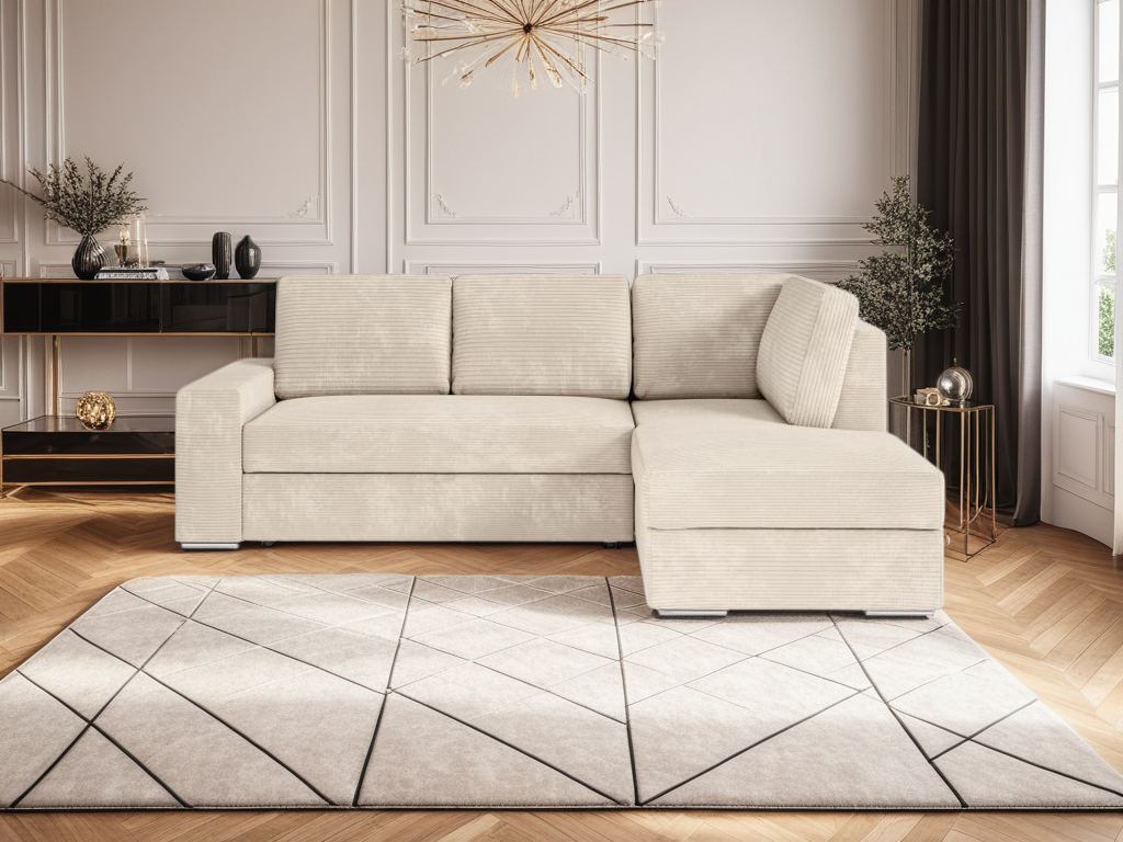 Canapé d'angle fixe convertible avec coffre en velours cotelé|Prix cassé|Decora Home