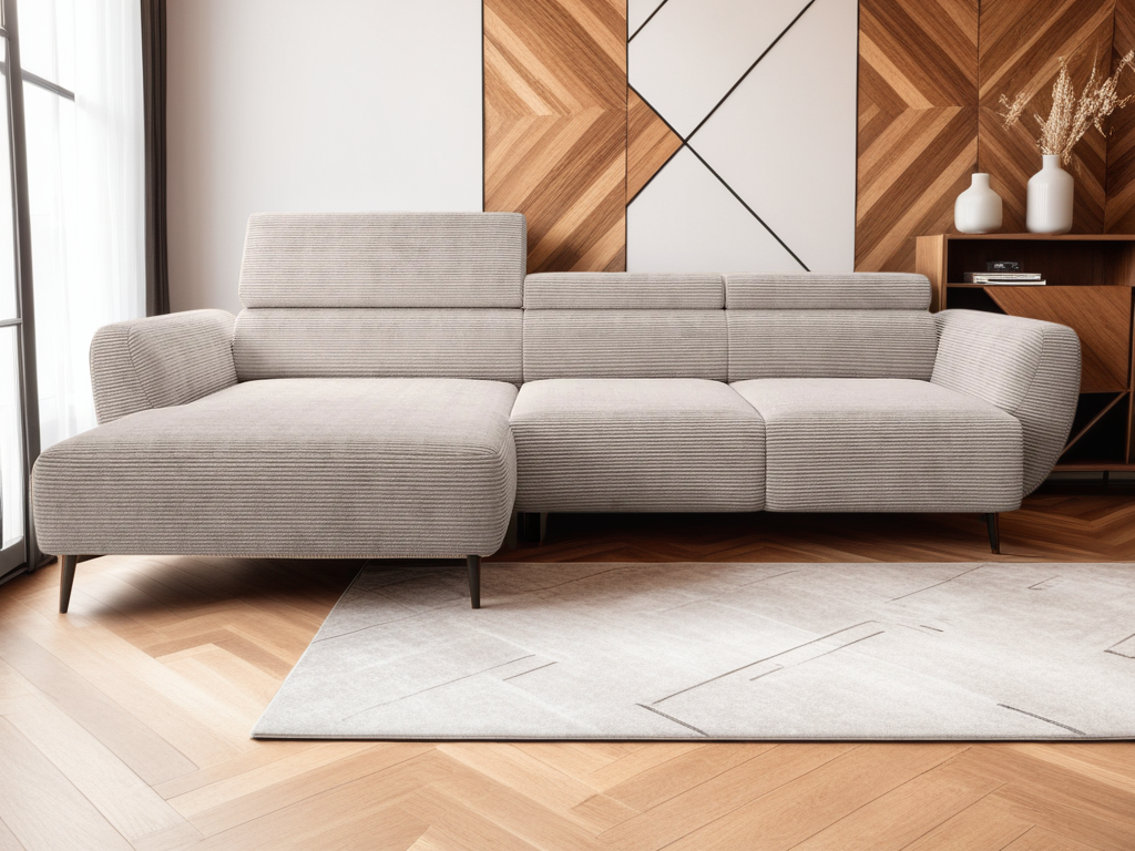 Canapé d’angle beige avec Assise extensible électrique|Destockage Express|Decora Home