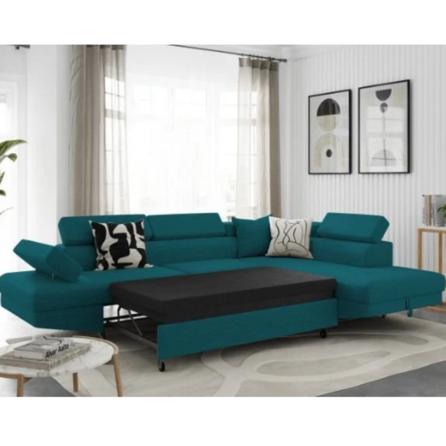 Canapé d'angle  convertible panoramique 5 places avec coffre – Confort, design et praticité au quotidien