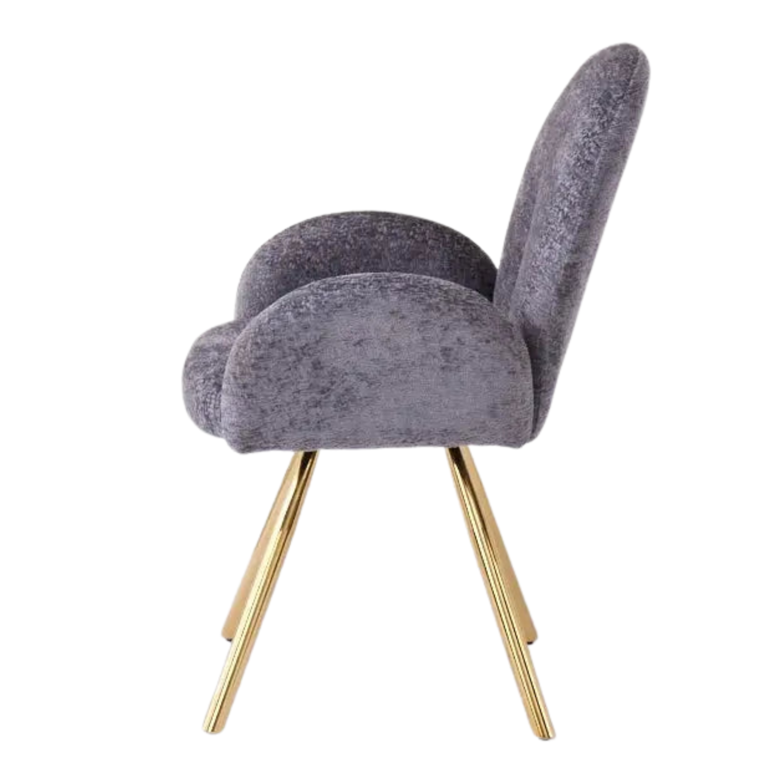 Chaise en tissu chenille avec dossier haut – Piètement en acier doré, argenté ou noir