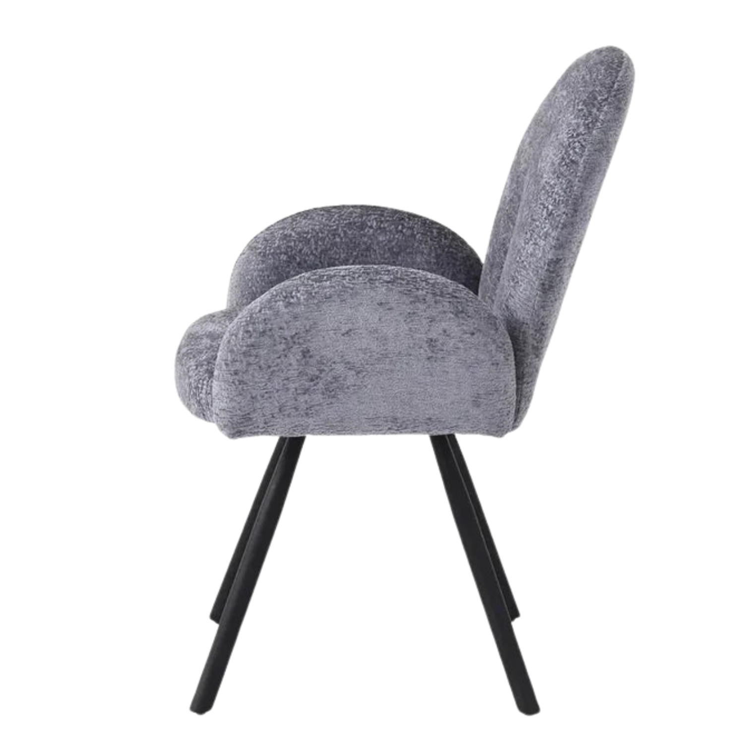Chaise en tissu chenille avec dossier haut – Piètement en acier doré, argenté ou noir