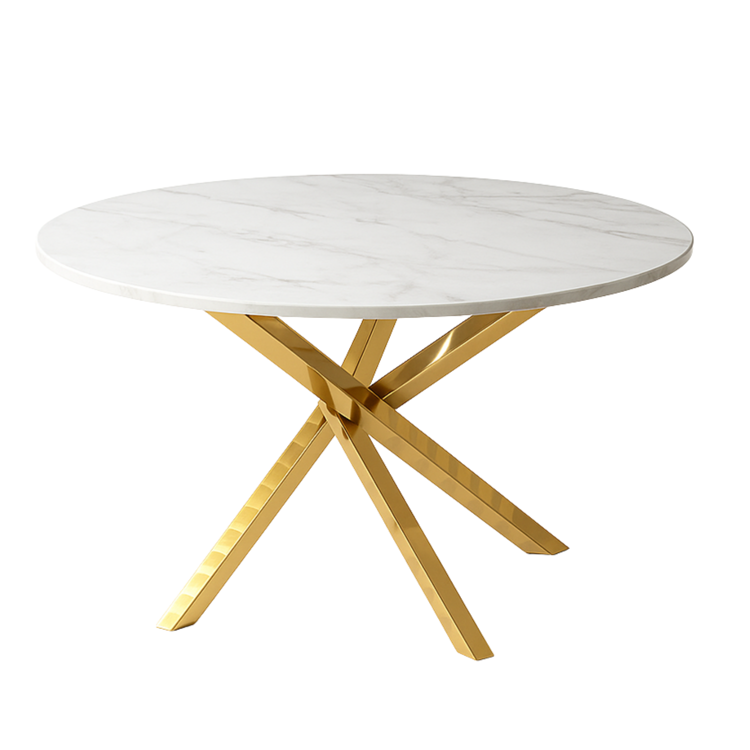 Table Basse Ronde en Verre ou Effet Marbre avec Structure Dorée ou Argentée