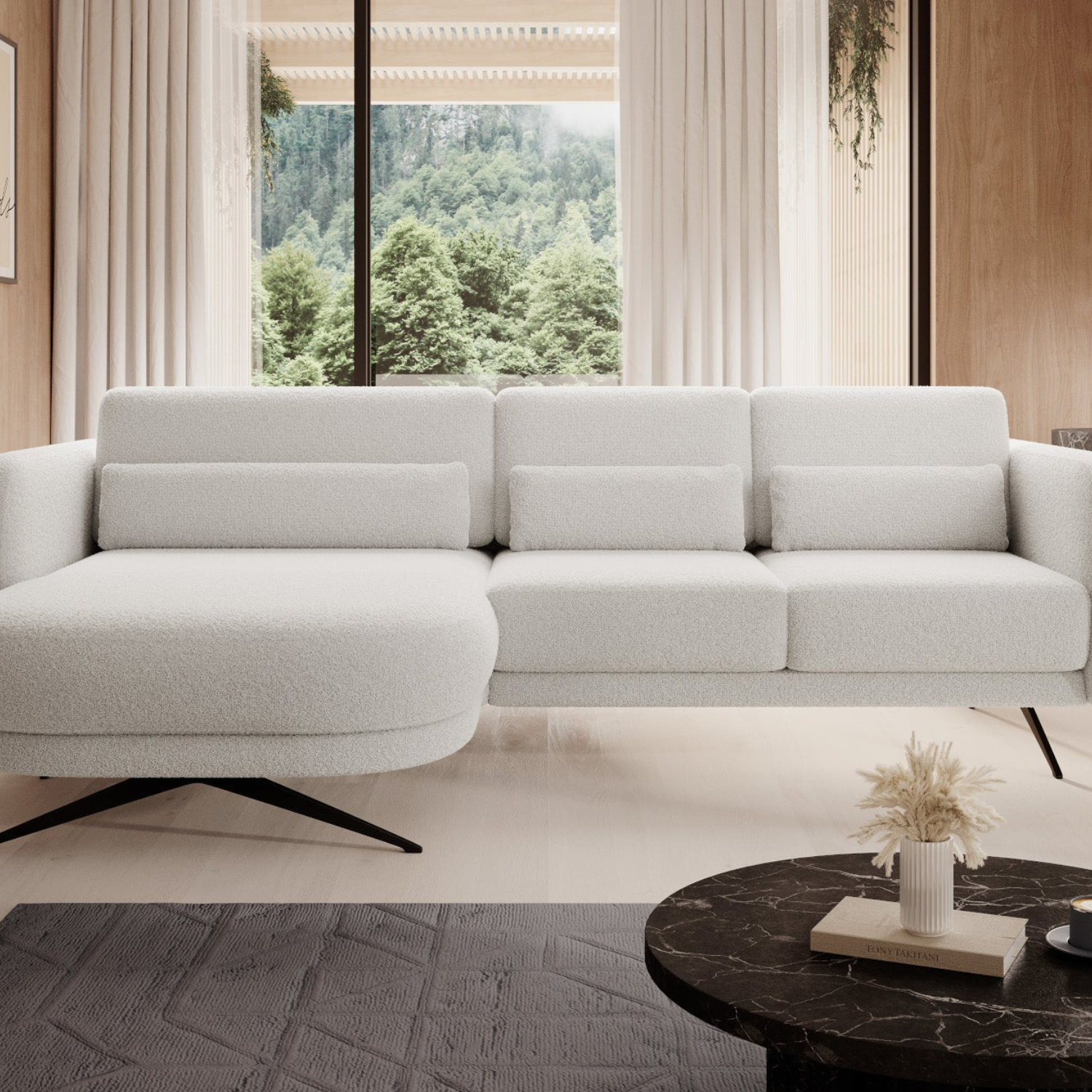 Canapé moderne avec profondeur d’assise réglable et appui-tête coulissant