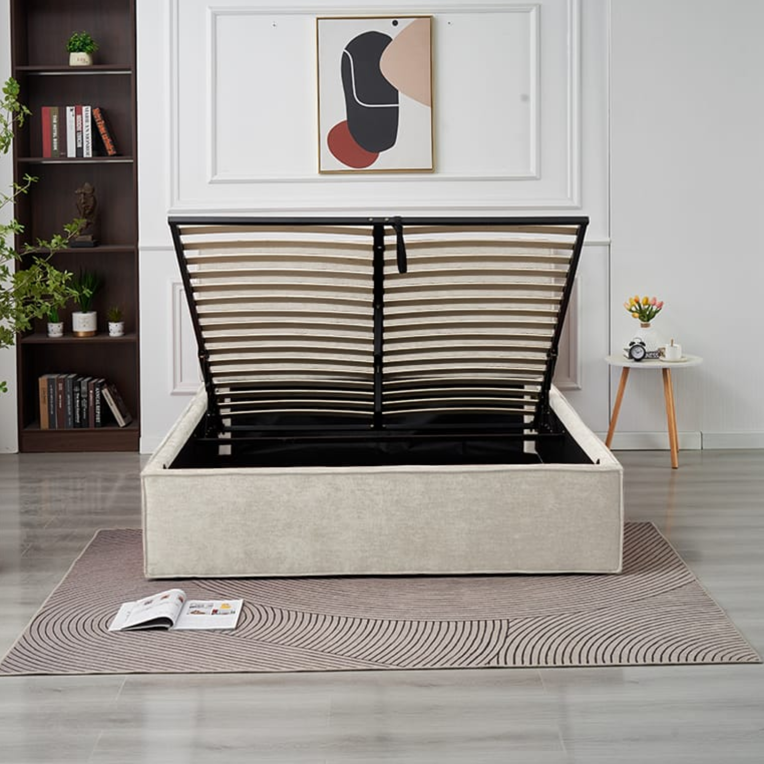 Lit coffre  en tissu chenille – avec sommier à lattes et rangement intégré (140x190, 160x200, 180x200)