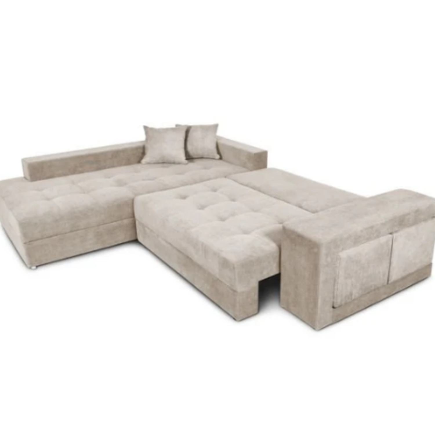 Canapé d'angle convertible avec 2 poufs et coffre en tissu