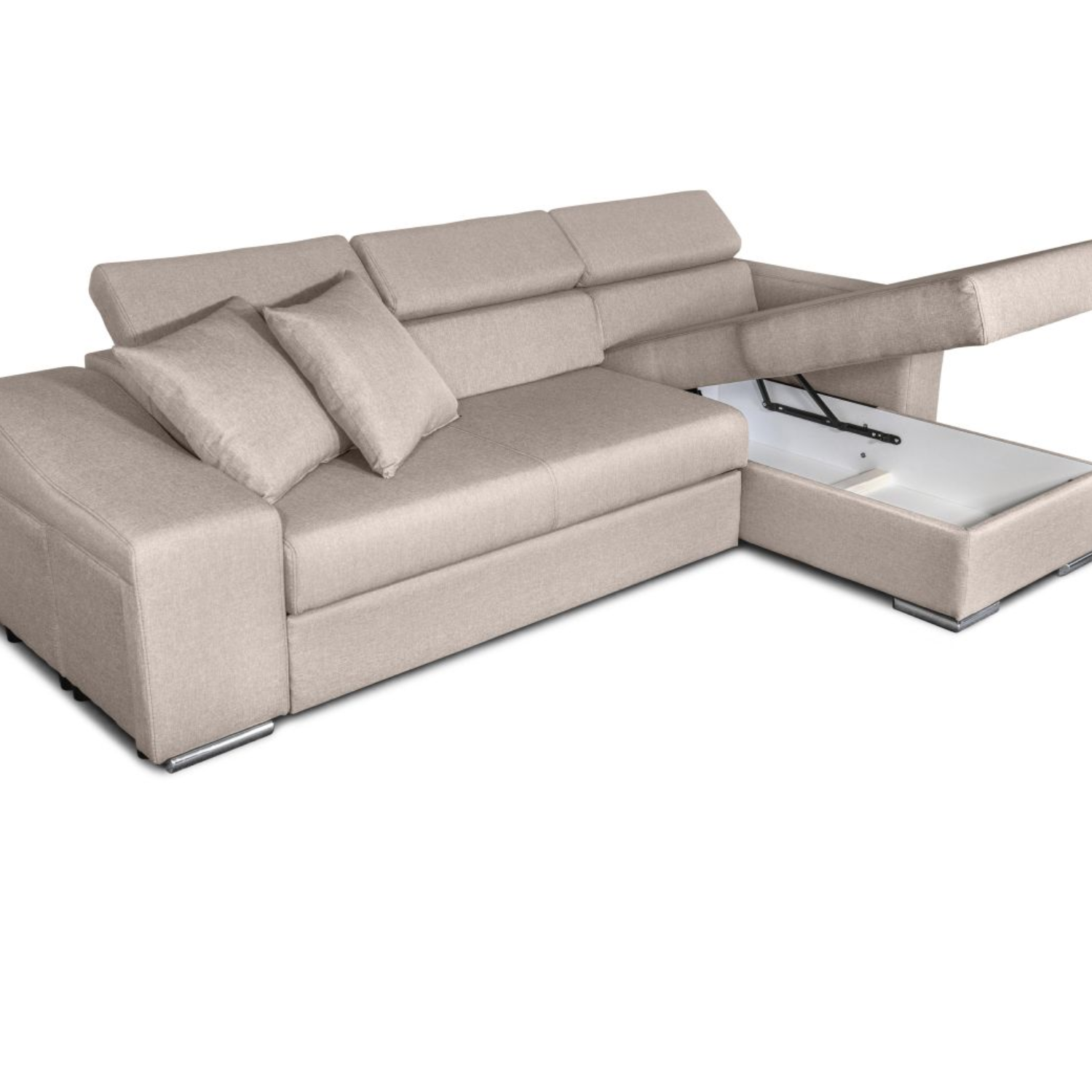 Canapé d'angle réversible, convertible avec coffre et 2 poufs en tissu