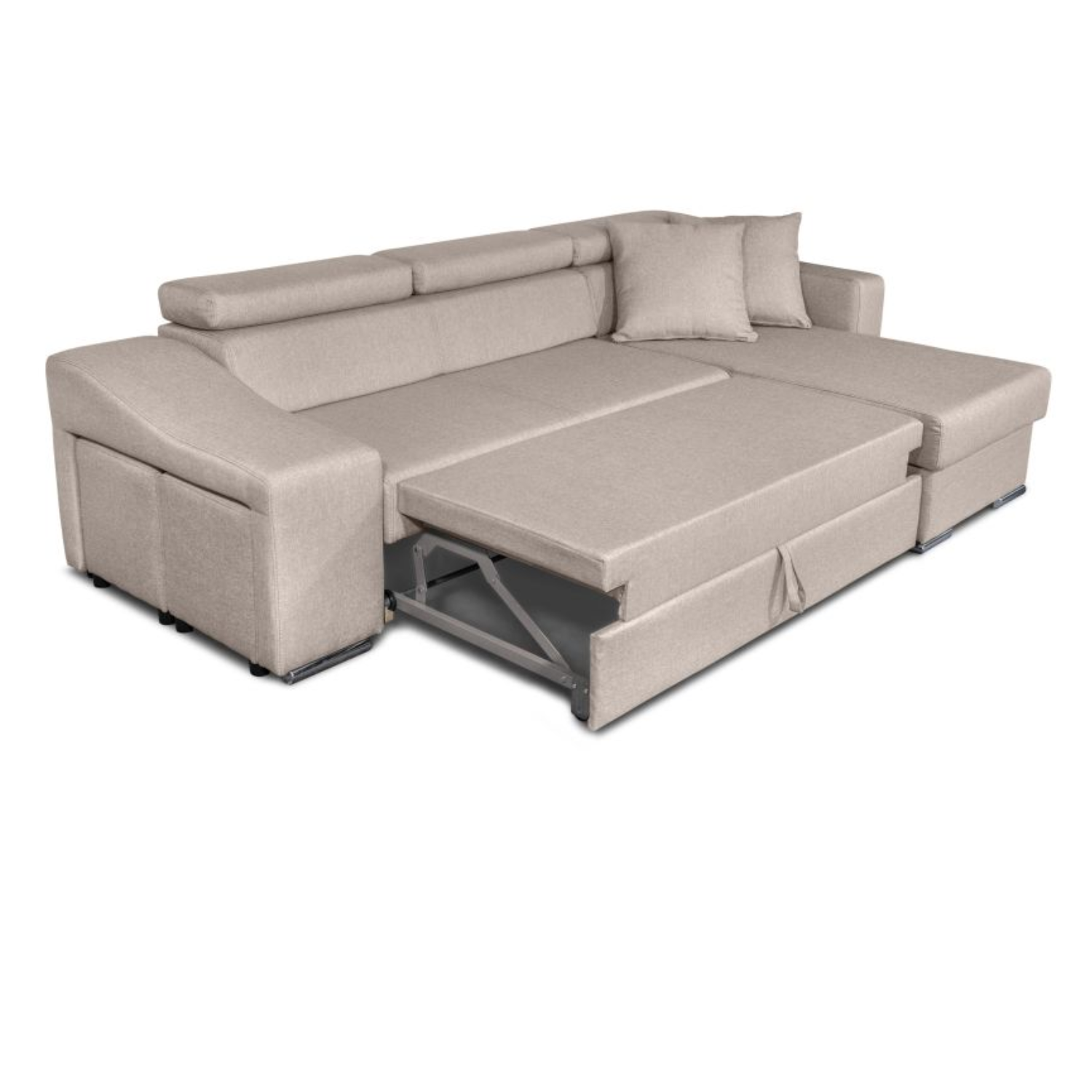 Canapé d'angle réversible, convertible avec coffre et 2 poufs en tissu
