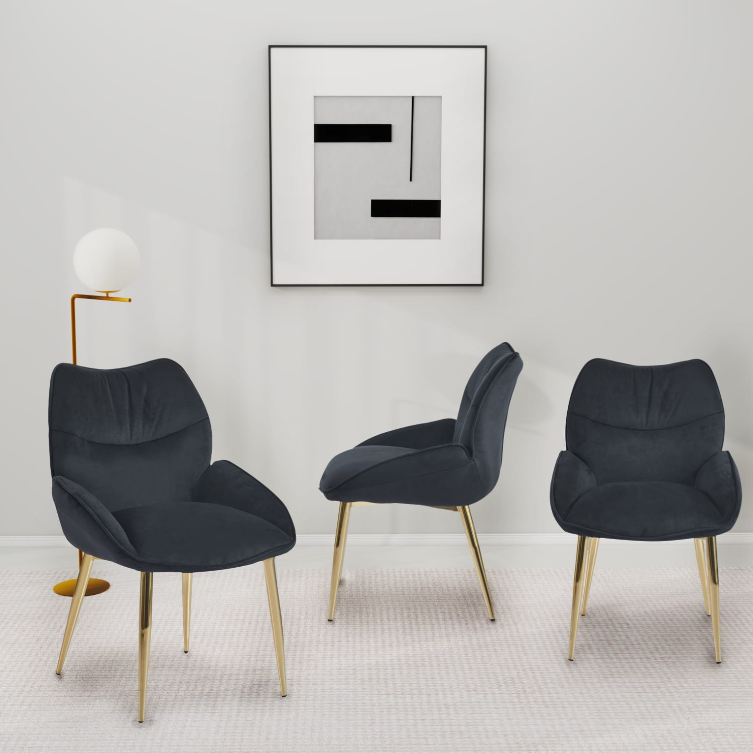 chaise  Assise ergonomique en velours & pieds métal