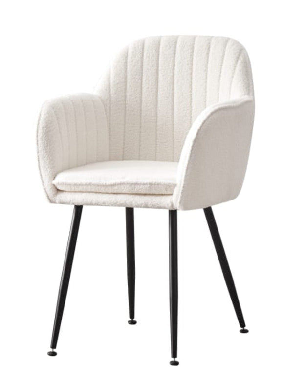 Chaise avec accoudoirs – Velours ou tissu doudou – Pieds acier doré, chrome ou noir
