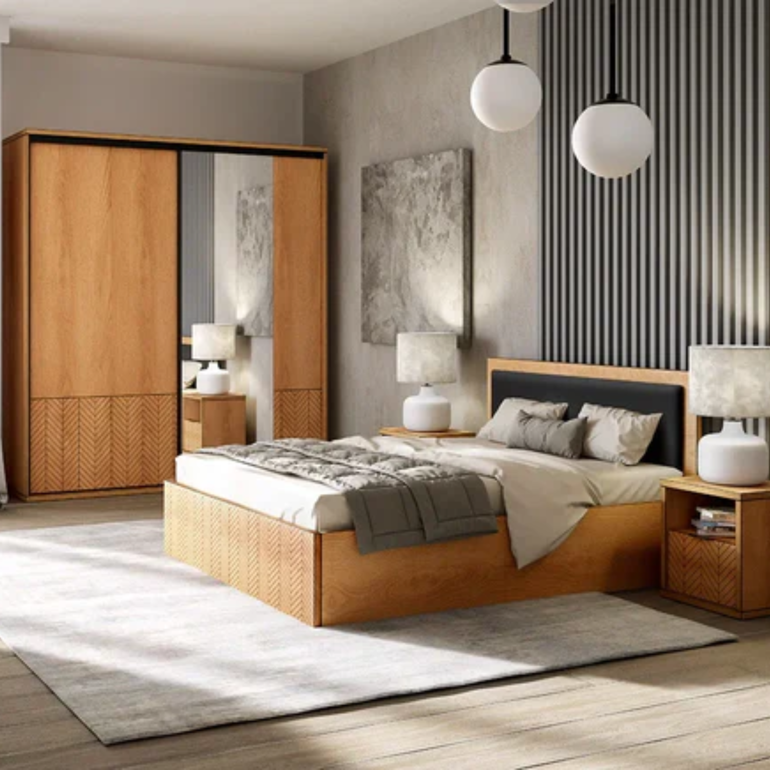 Lit double – Design classique, finition élégante, 140x200 ou 160x200 cm