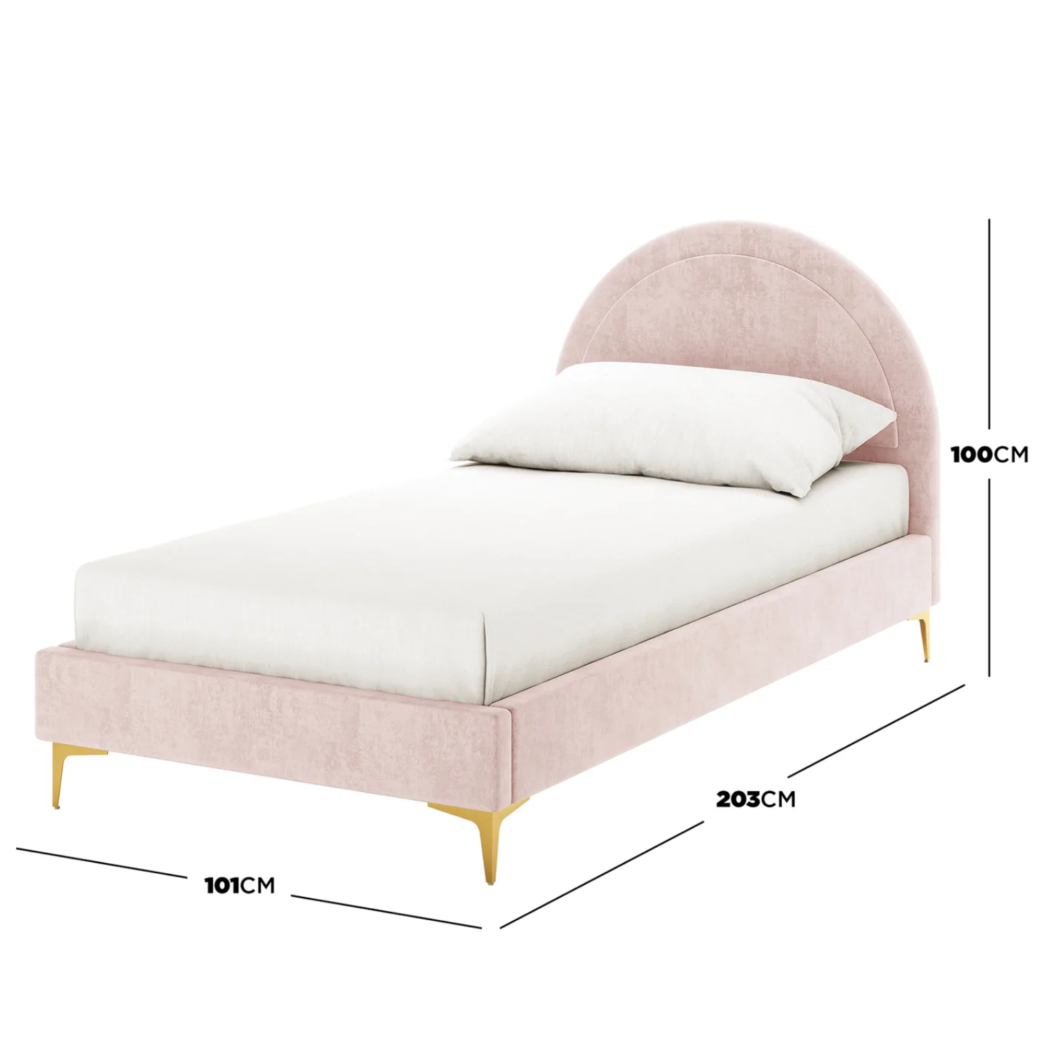 Lit enfant 90x190 cm – Velours rose et blanc