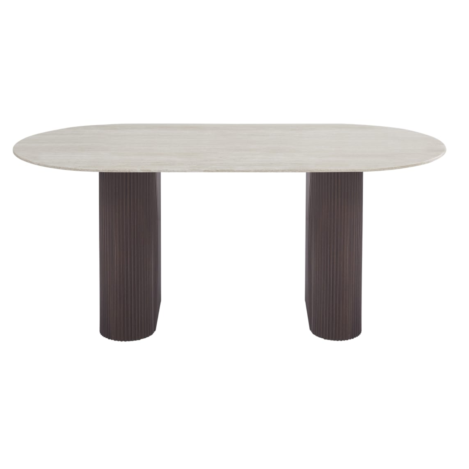 Table à manger céramique travertin mat – Pieds métal effet noyer