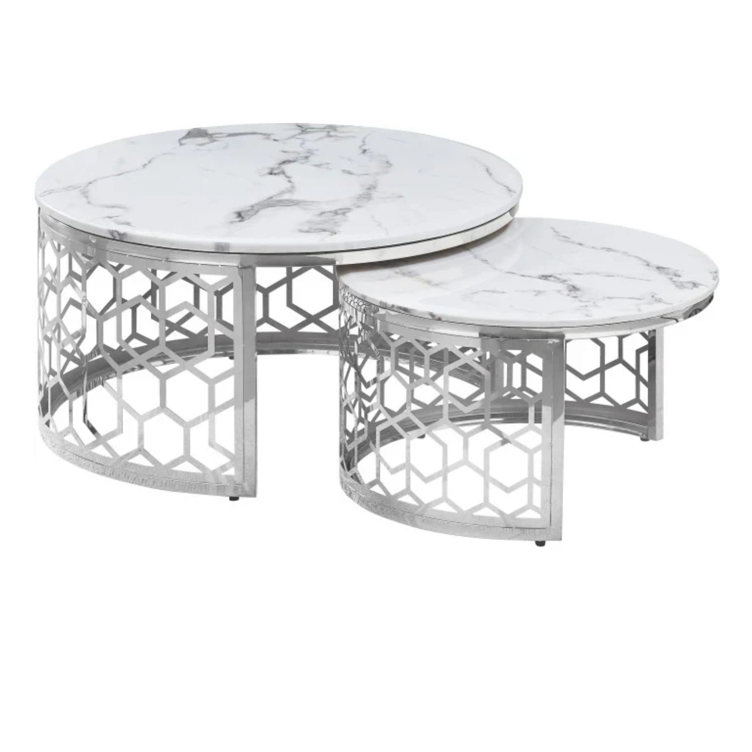 Table basse avec plateau  marbre et pieds en acier inoxydable poli