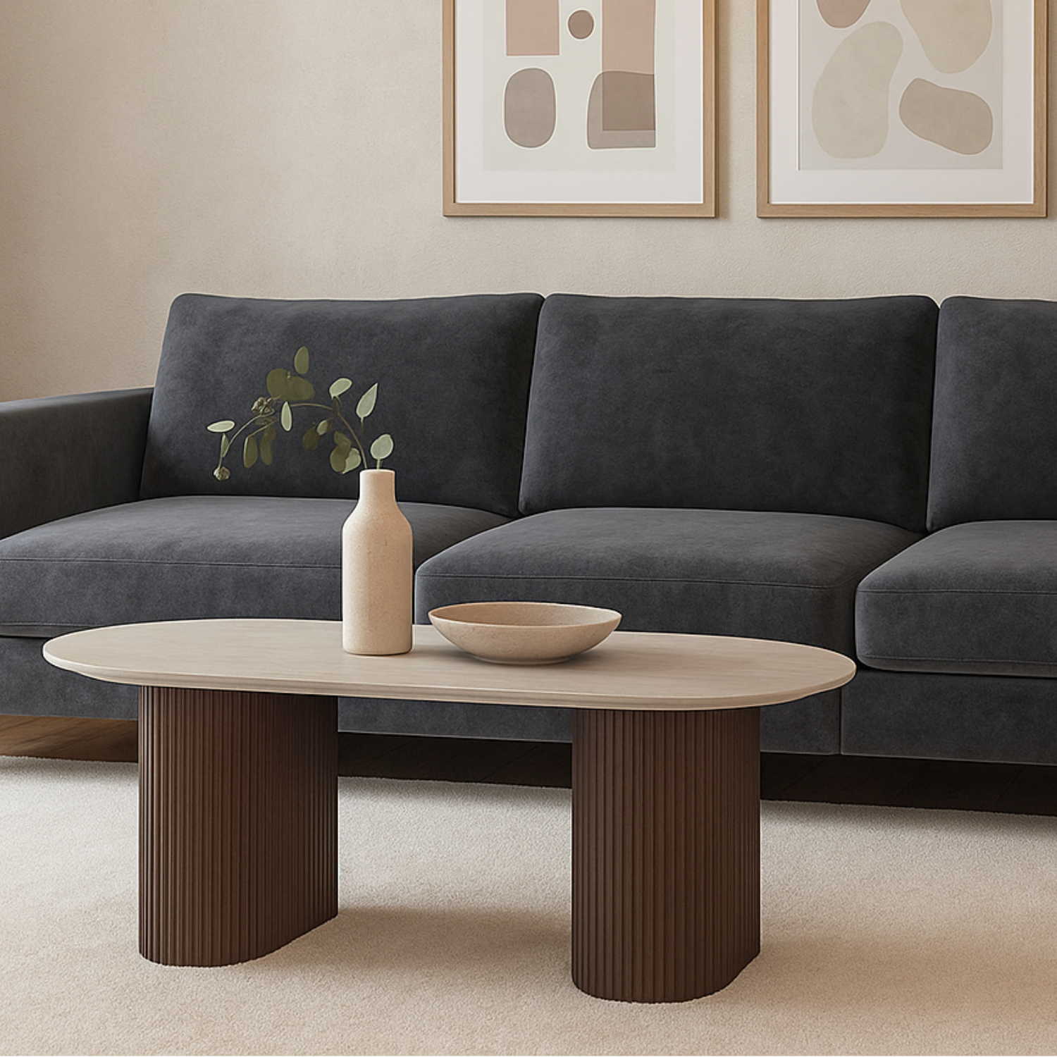 TABLE BASSE PIED NOYER CERAMIQUE TRAVERTIN BRILLANT 120x60x45 CM