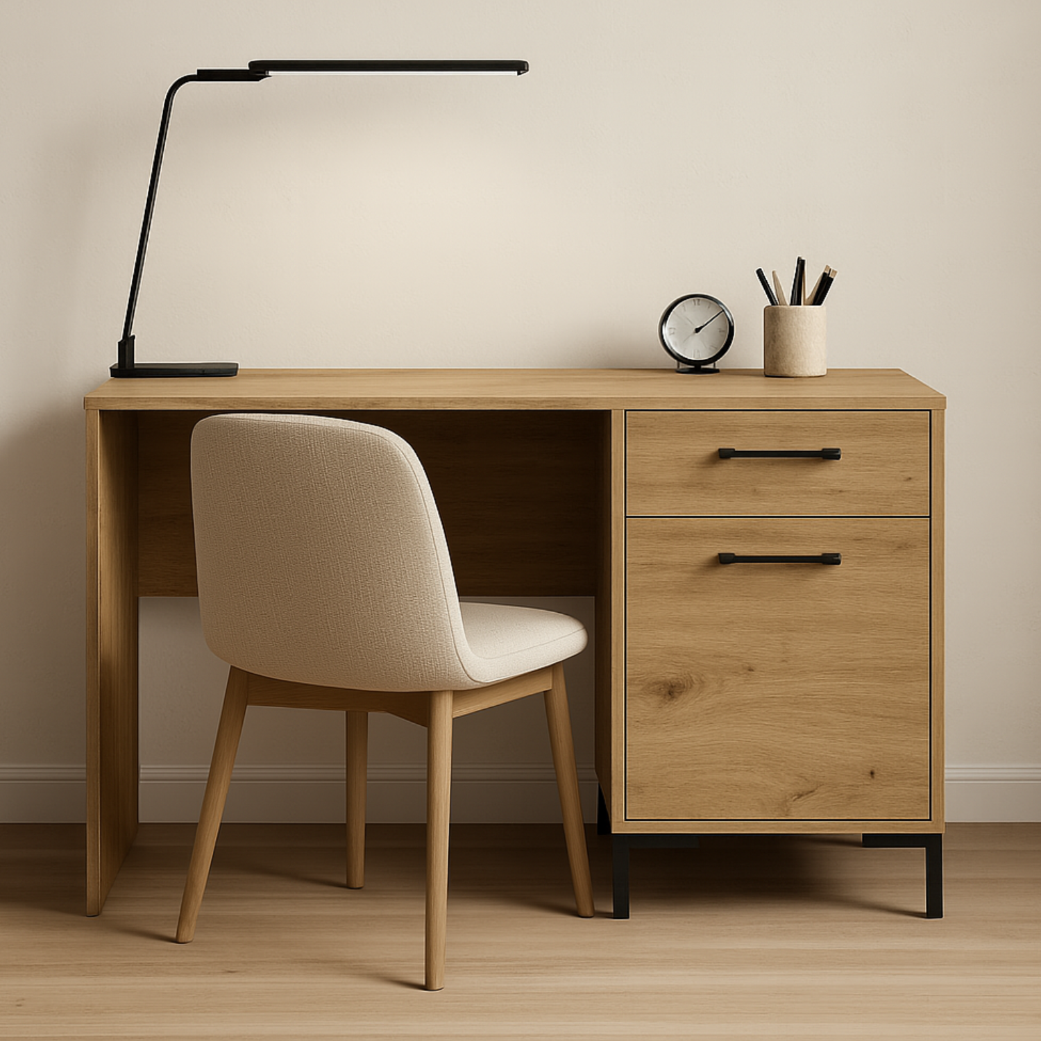 Bureau en Chêne Artisanal avec Bordure ABS - Résistant aux Rayures et Humidité, Design Moderne et Fonctionnel
