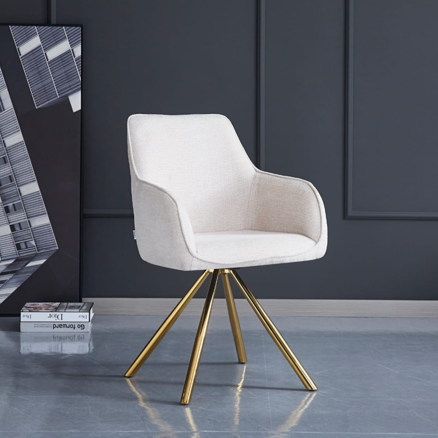 Chaise en tissu taupe, écru ou gris avec pieds métal noir ou doré – Design moderne et confortable
