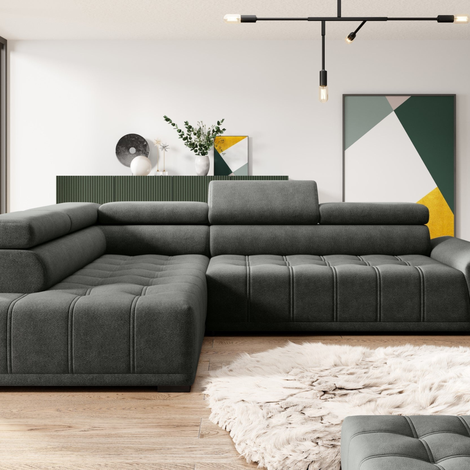 Canapé d’angle – Confort réglable électrique, design moderne et têtières ajustables