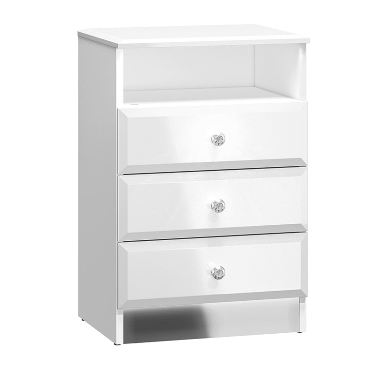Table de Chevet  – Design Élégant en Blanc Brillant avec Panneau Laminé Résistant