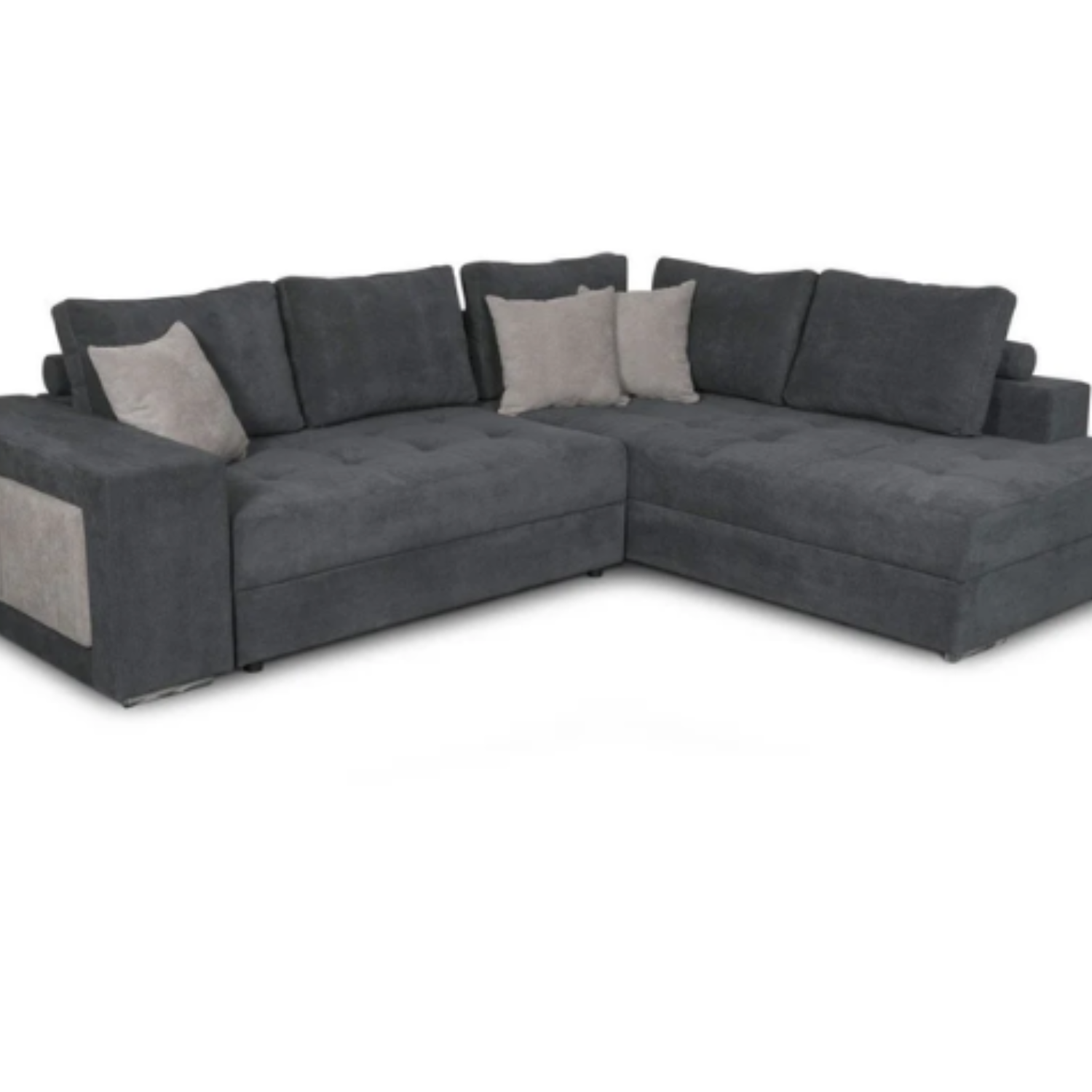 Canapé d'angle convertible avec 2 poufs et coffre en tissu