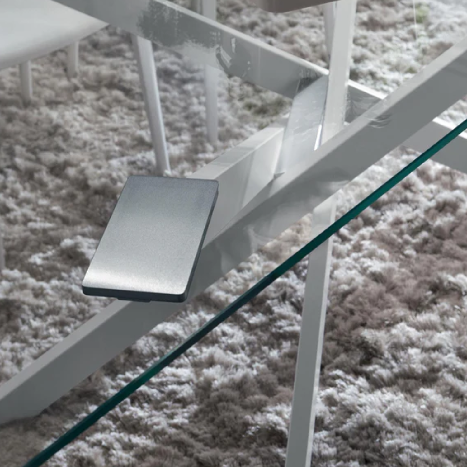 Table à Manger Rectangulaire en Verre Trempé avec Pieds Argentés