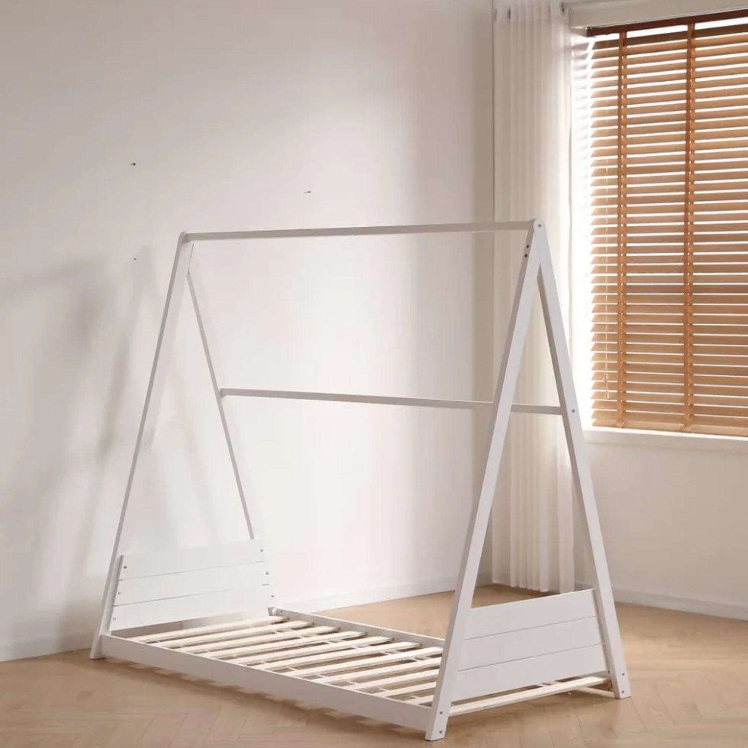 Lit simple Natura – Structure bois blanc & gris, ambiance naturelle 90x190 Cm