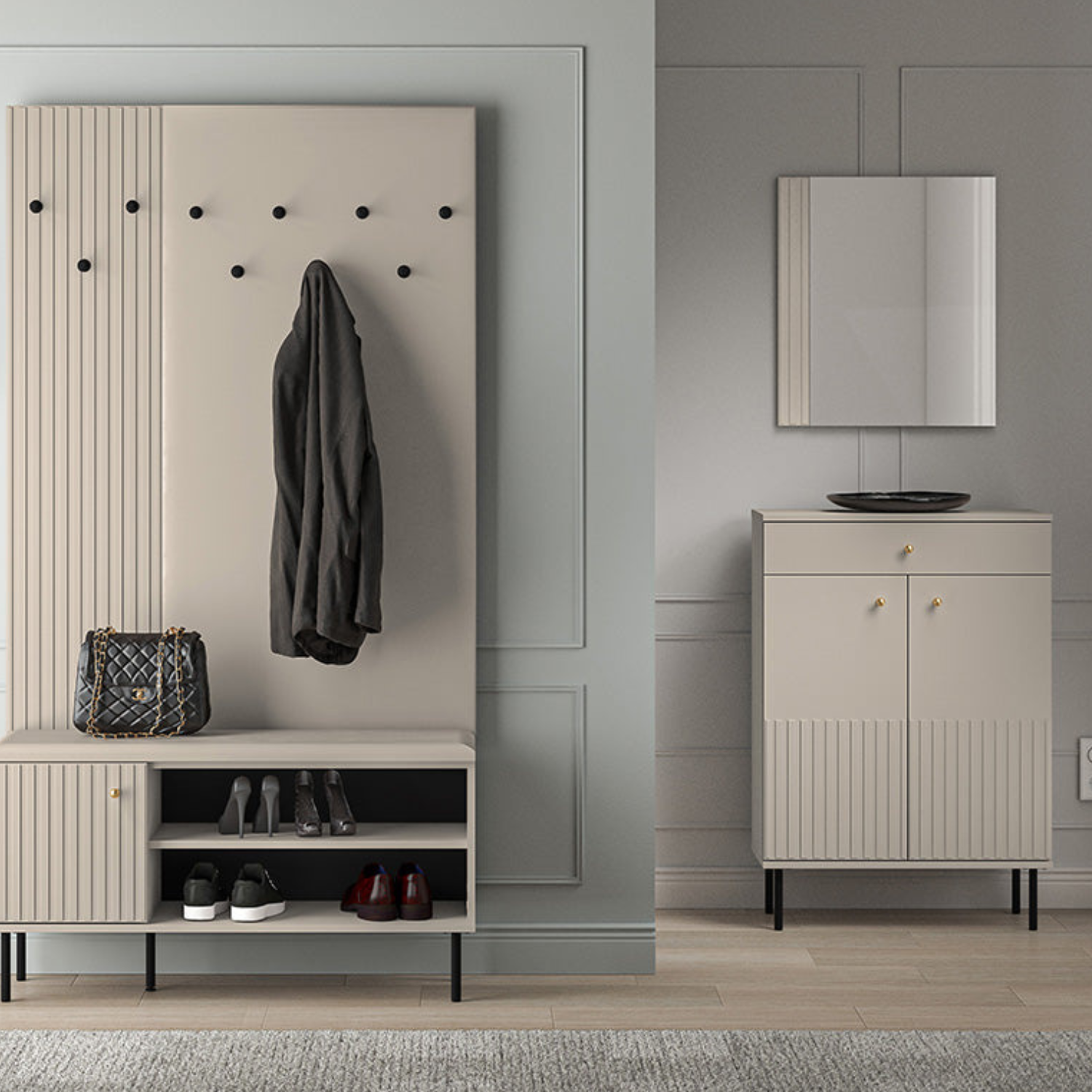 Cintre  Cachemire, MDF Fraisé, 3 Supports Noirs pour Vêtements d'Extérieur