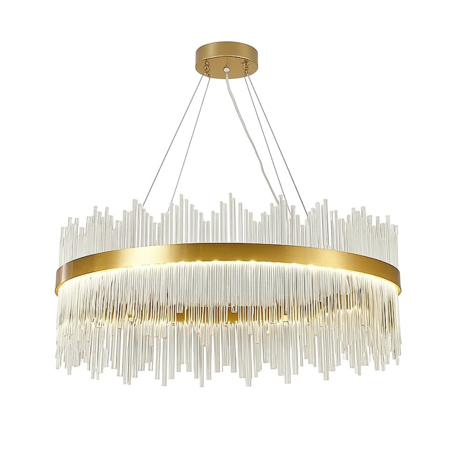LUSTRE EN VERRE AVEC CADRE ROND AVEC CABLES REGLABLES 70x60x33cm