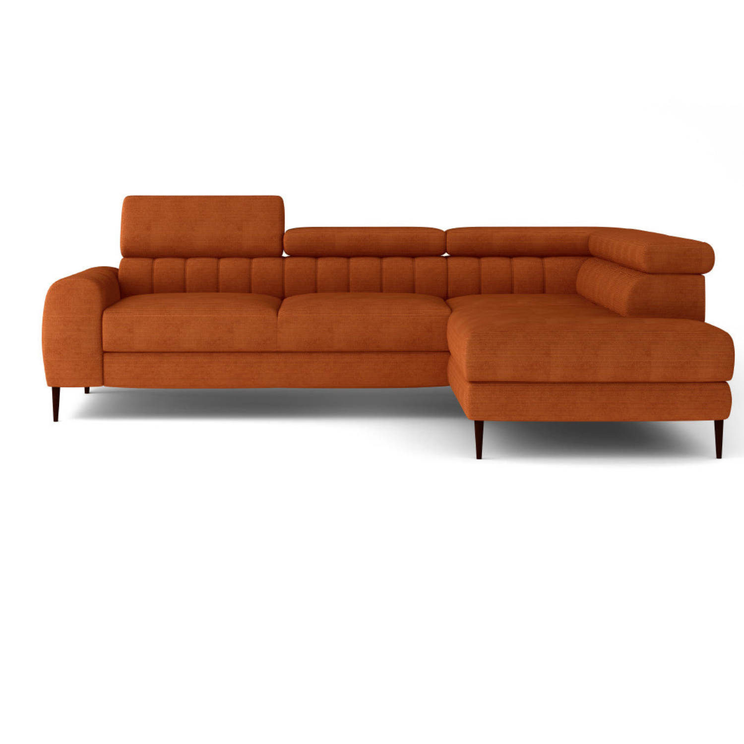 Canapé d’Angle  – Design Moderne, Système de Couchage DELFIN, Coffre de Rangement et Têtières Ajustables | Tissu Haut de Gamme