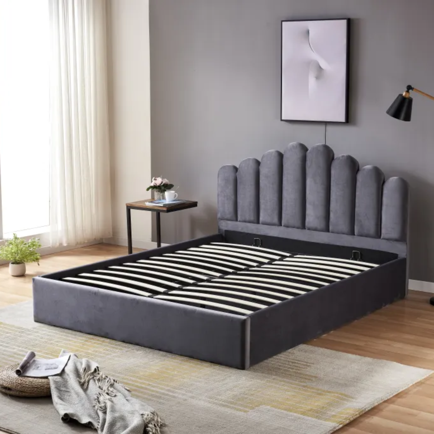 Lit coffre 2 places – Velours – Sommier à lattes en bois – 140x190 & 160x200 cm