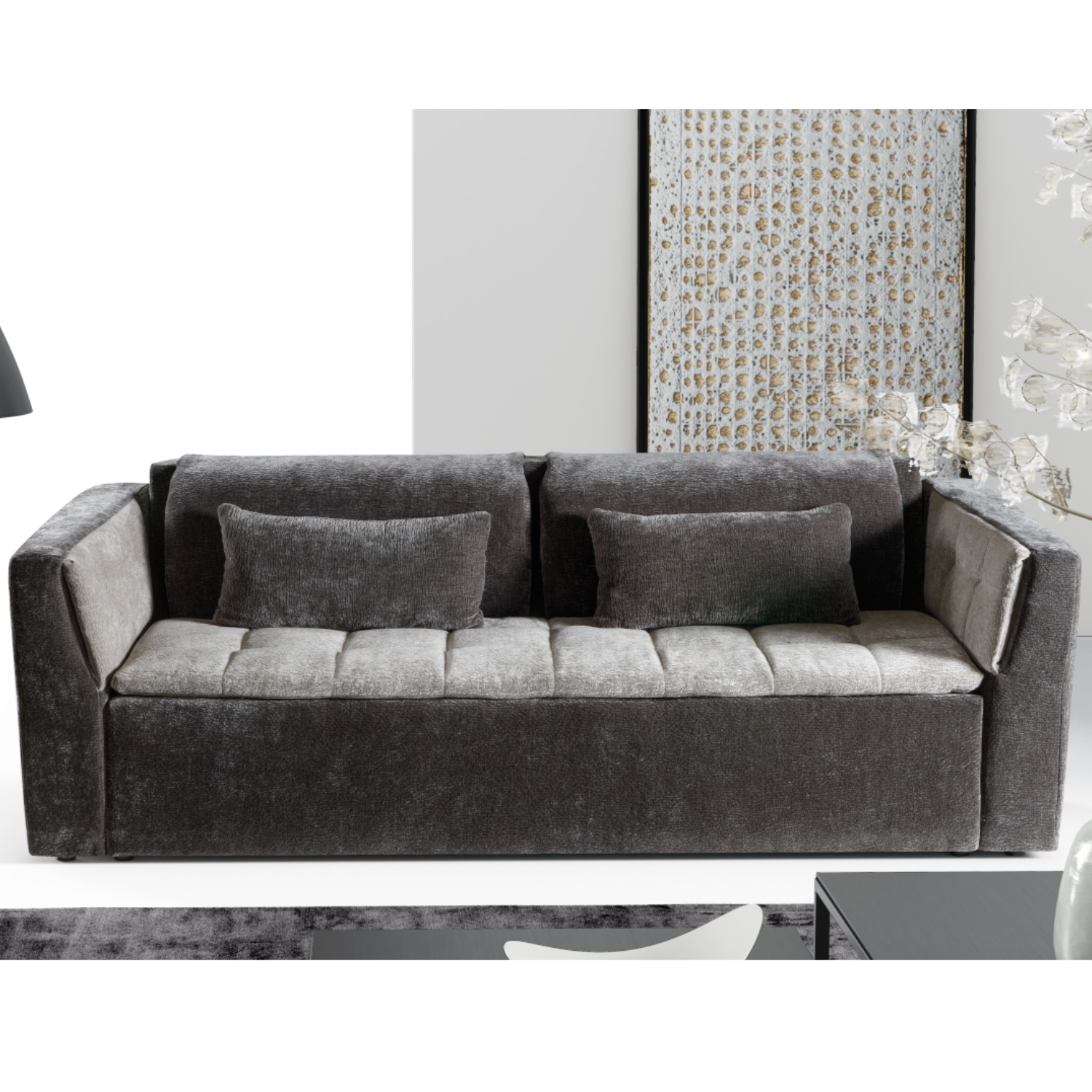 Canapé-lit – Grand canapé gris convertible avec couchage 191x150 cm