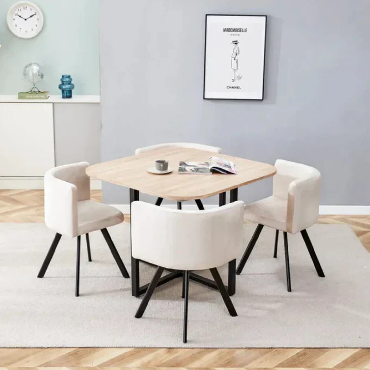 Ensemble Table à Manger avec Plateau Bois ou Marbre et Chaises Velours/Similicuir