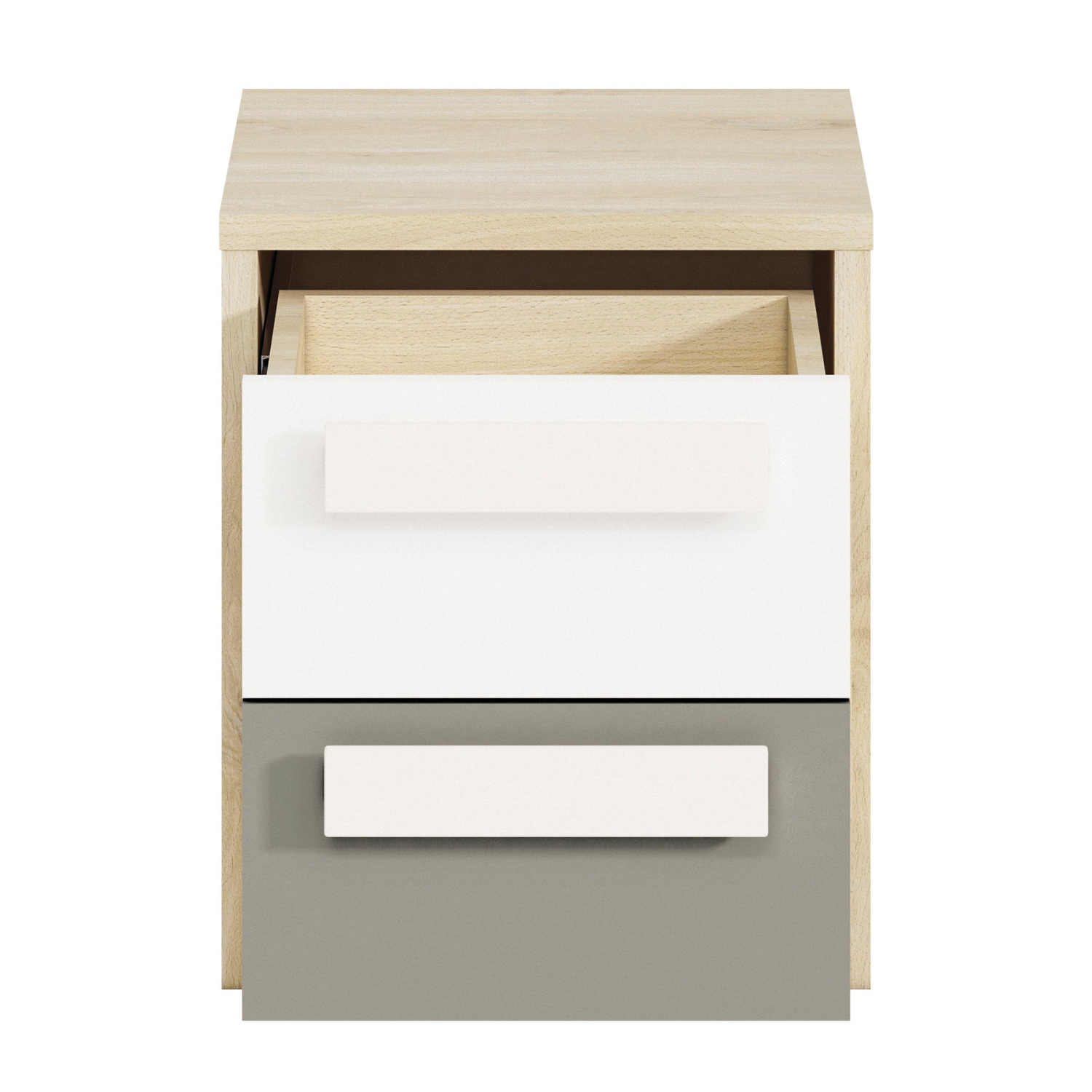 Table de chevet moderne Hêtre Fjord + Blanc avec tiroir, finition haute qualité, bordure ABS