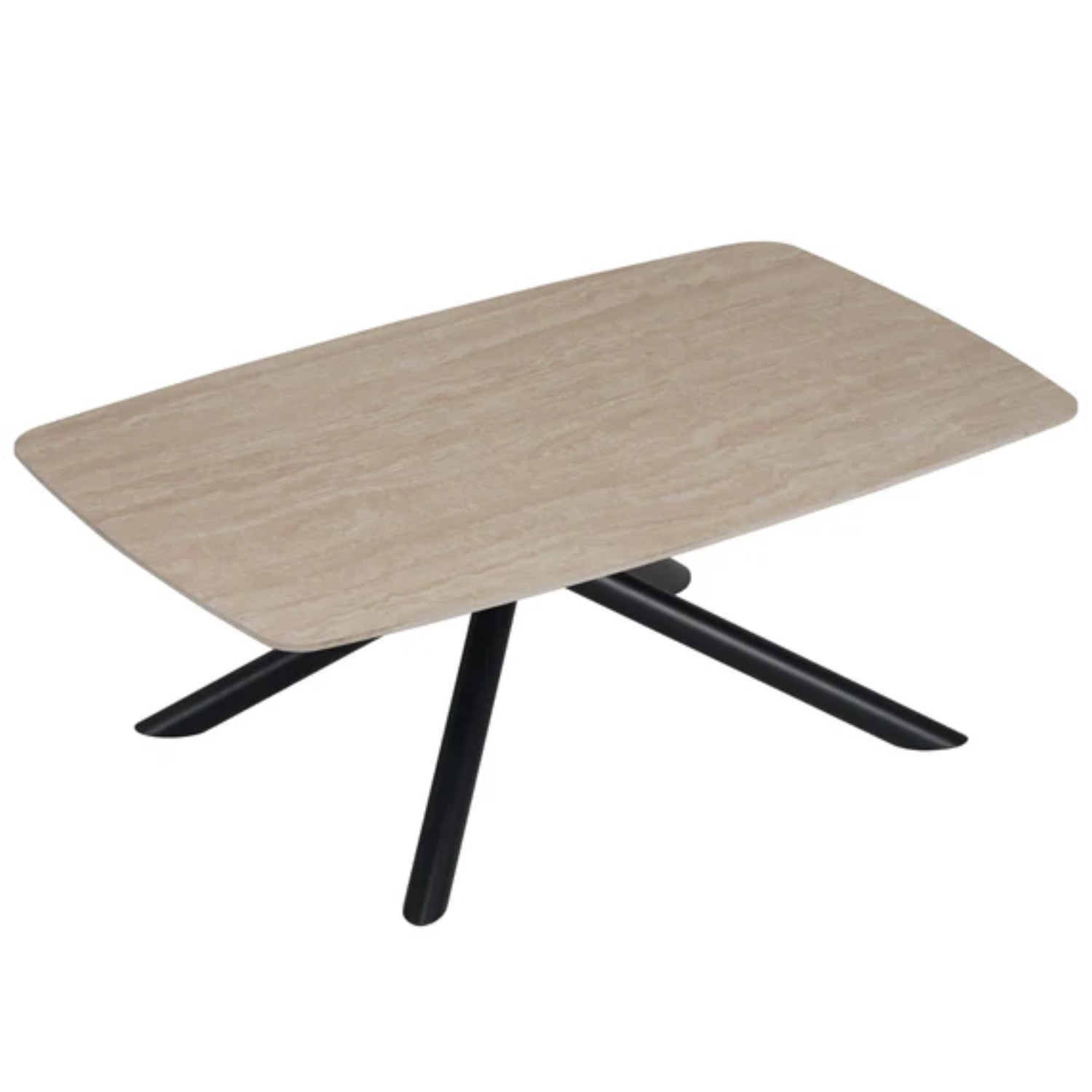 Table basse – Céramique travertin & pieds en métal noir – 120x70x45 cm