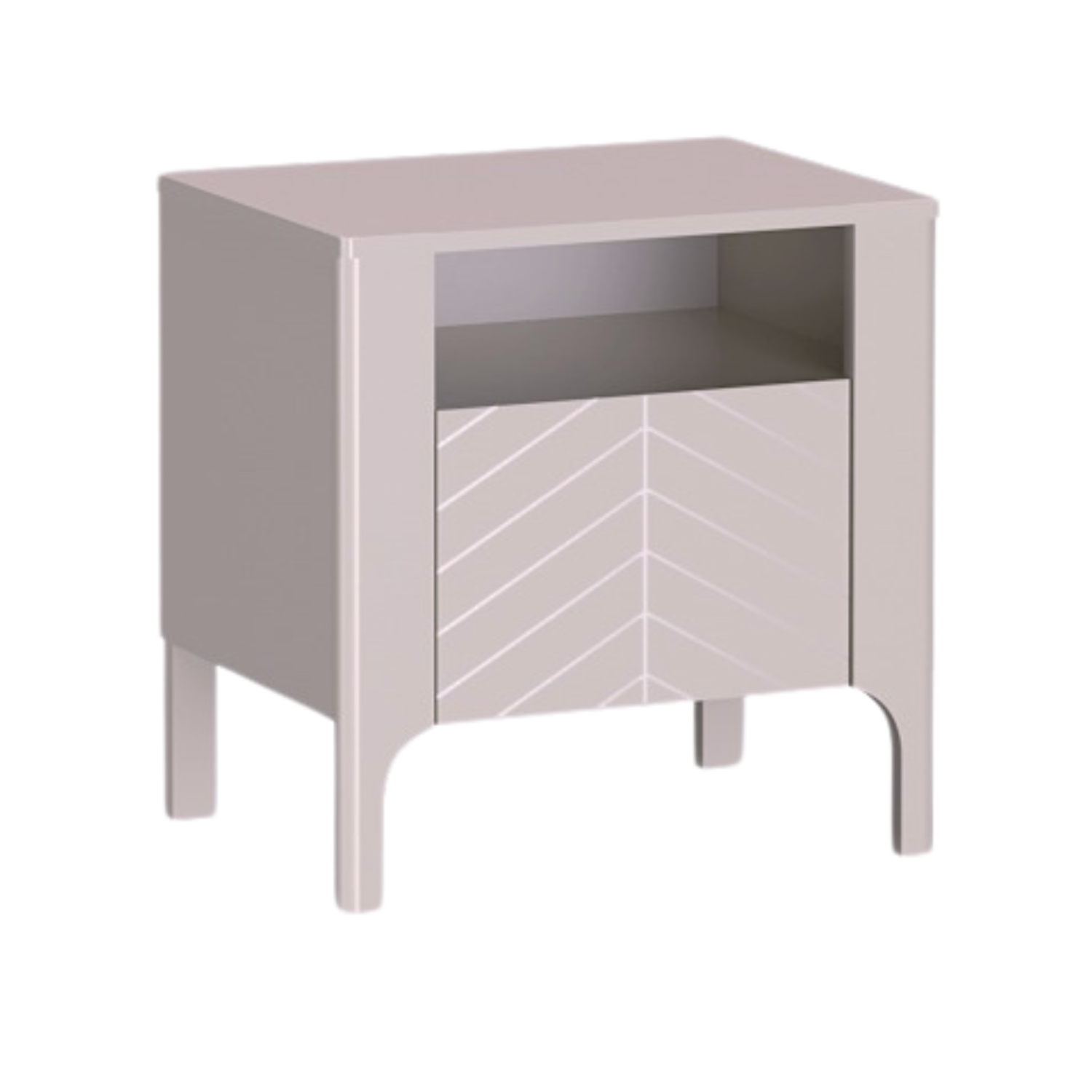 Table de chevet moderne RIVANO – Bois noir mat avec motif chevrons – 1 porte + étagère