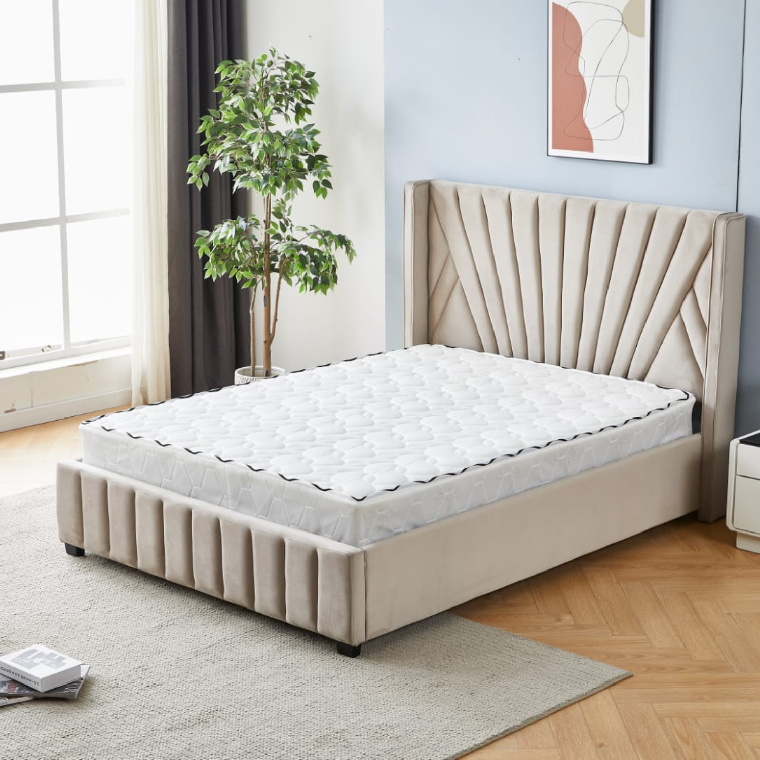 Lit velours – Cadre de lit avec sommier – 140x190, 160x200 – Beige, Gris, Taupe