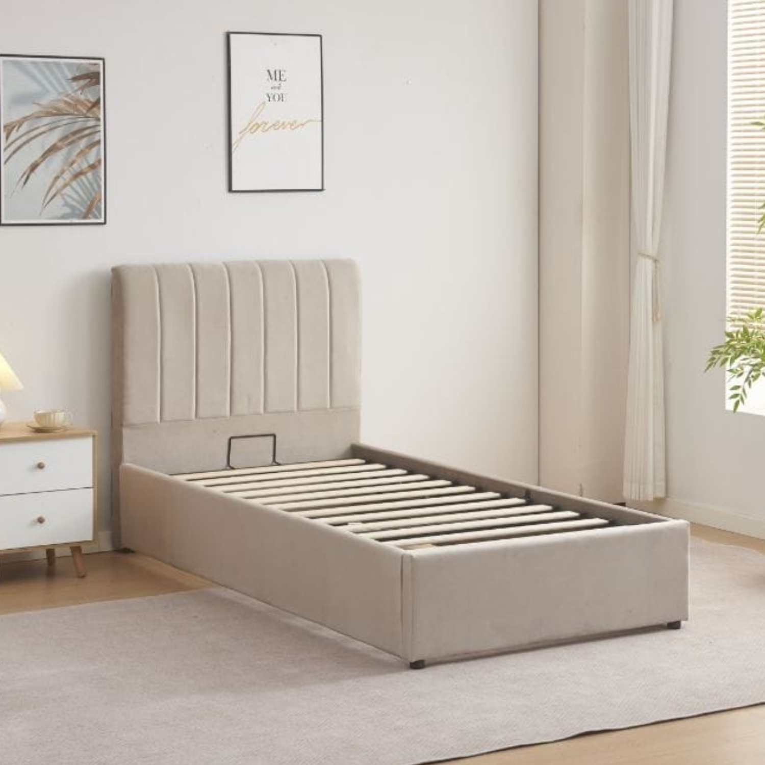 Lit coffre 1 place en velours – Gris, Taupe ou Rose – Compact et avec Rangement