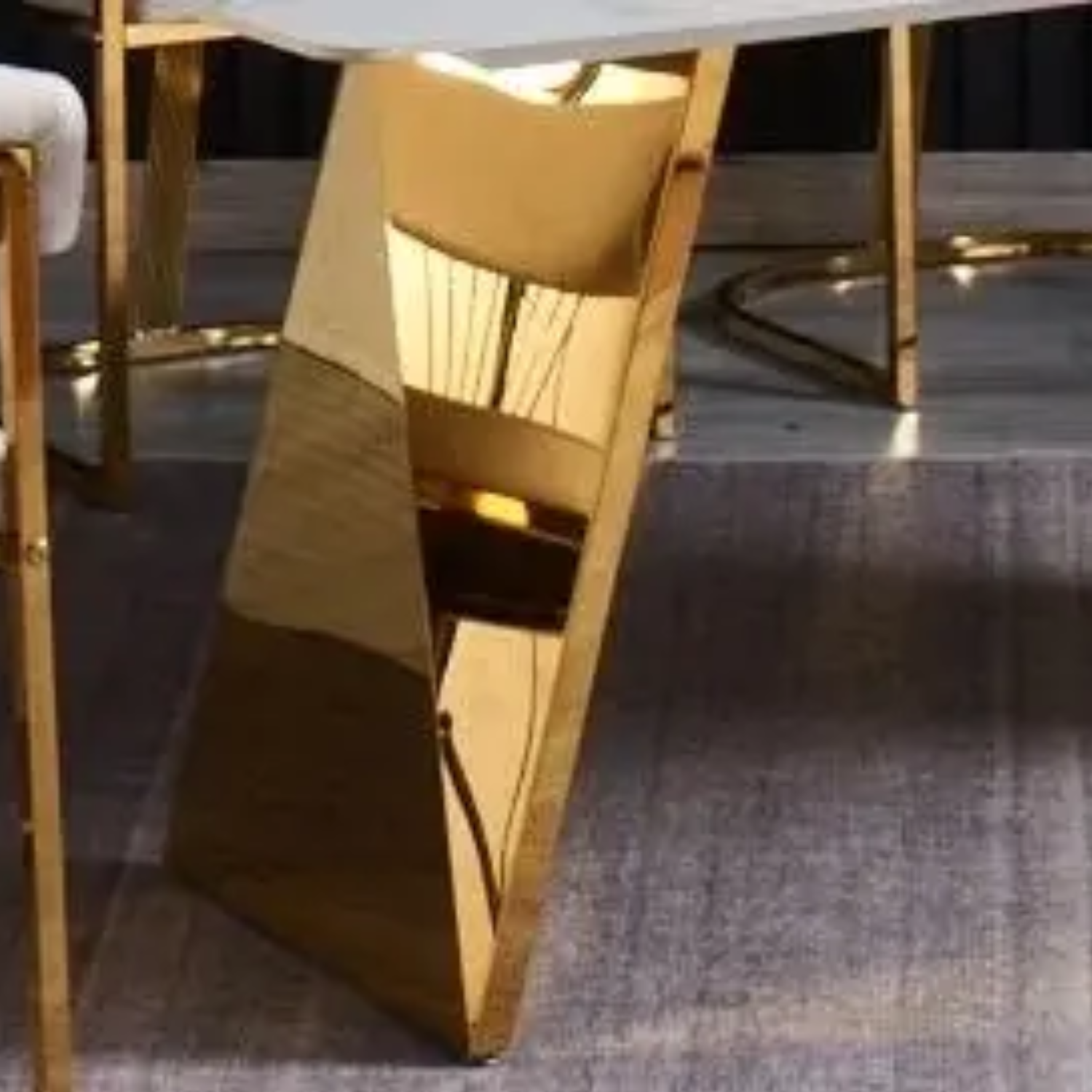 Table à manger 180x90 cm – Plateau céramique effet marbre blanc & pieds métal doré ou argenté